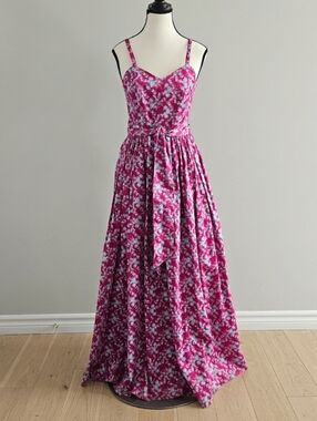 Vintage Laura Ashley Maxi Dress 80s Magenta Size 8 Floral Prairie Cottagecore